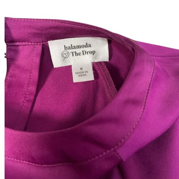 The Drop x Balamoda Plum Silky Long Sleeve Blouse Women’s Size Small High Neck - Picture 9 of 9